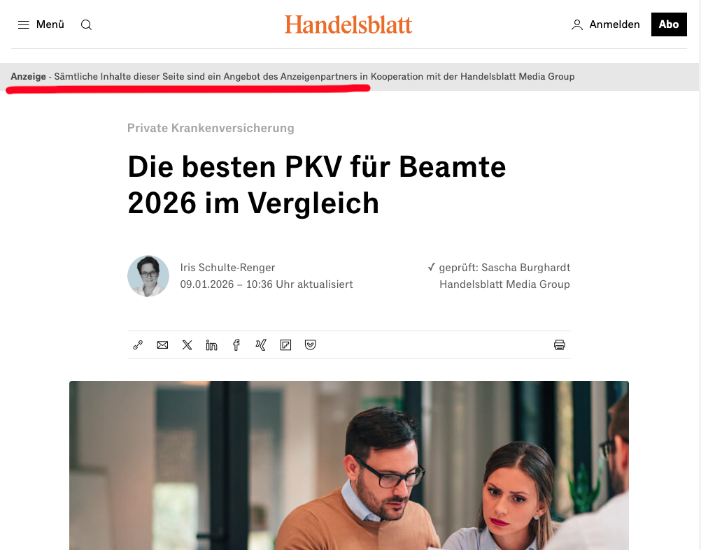 Artikel über die Beste PKV für Beamte im Vergleich 2026