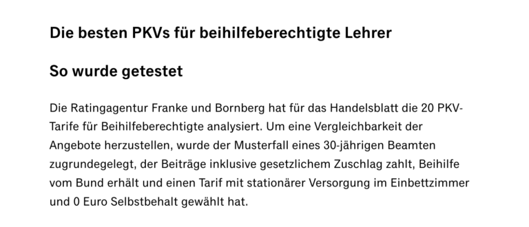 Auszugs aus Artikel PKV Vergleich für Lehrer