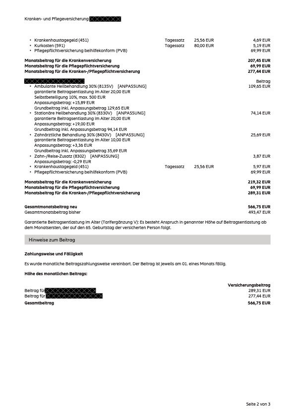 Beispielhaftes Informationsschreiben über die Beitragserhöhung der Allianz PKV 2026