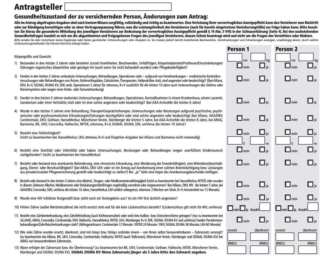 Unabhängige Beratung zur Krankenversicherung- Auszug aus Gesundheitsfragen für die Vorbereitung